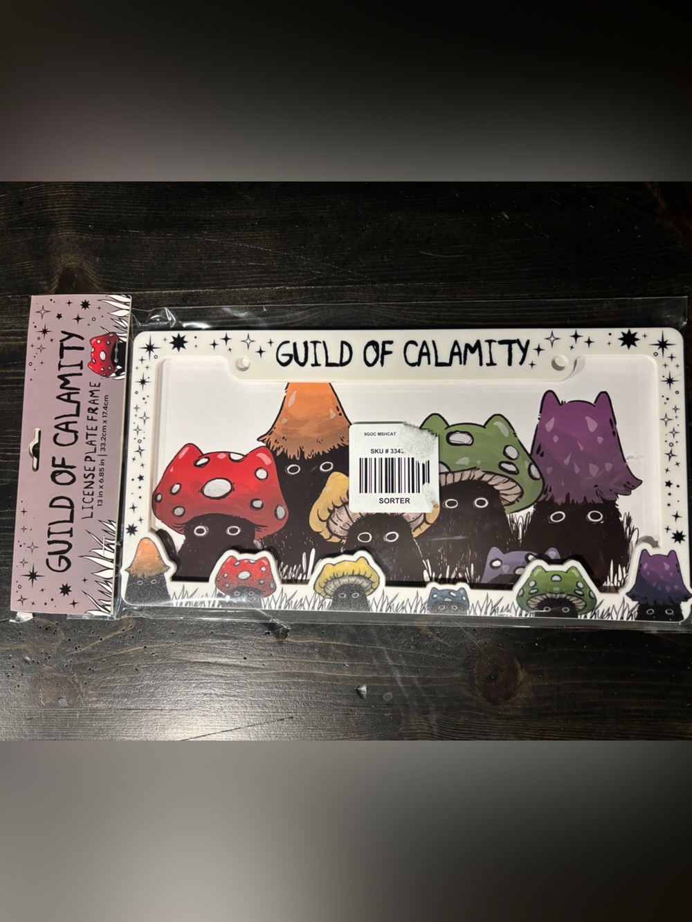 Guild of Calamity license plate frame car accessory nwt mushroom cats rainbow